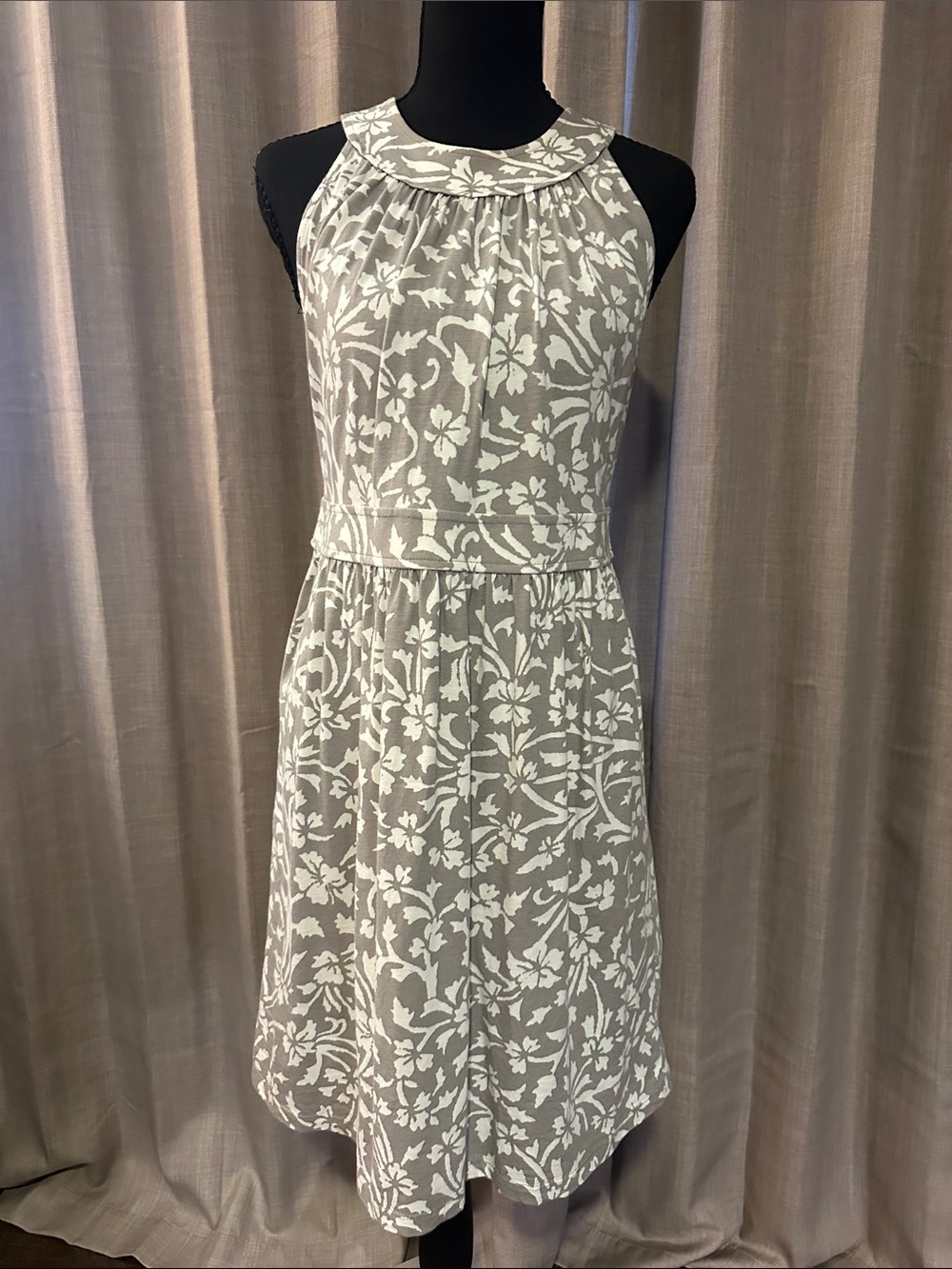 LOFT Gray and White Floral Halter Dress